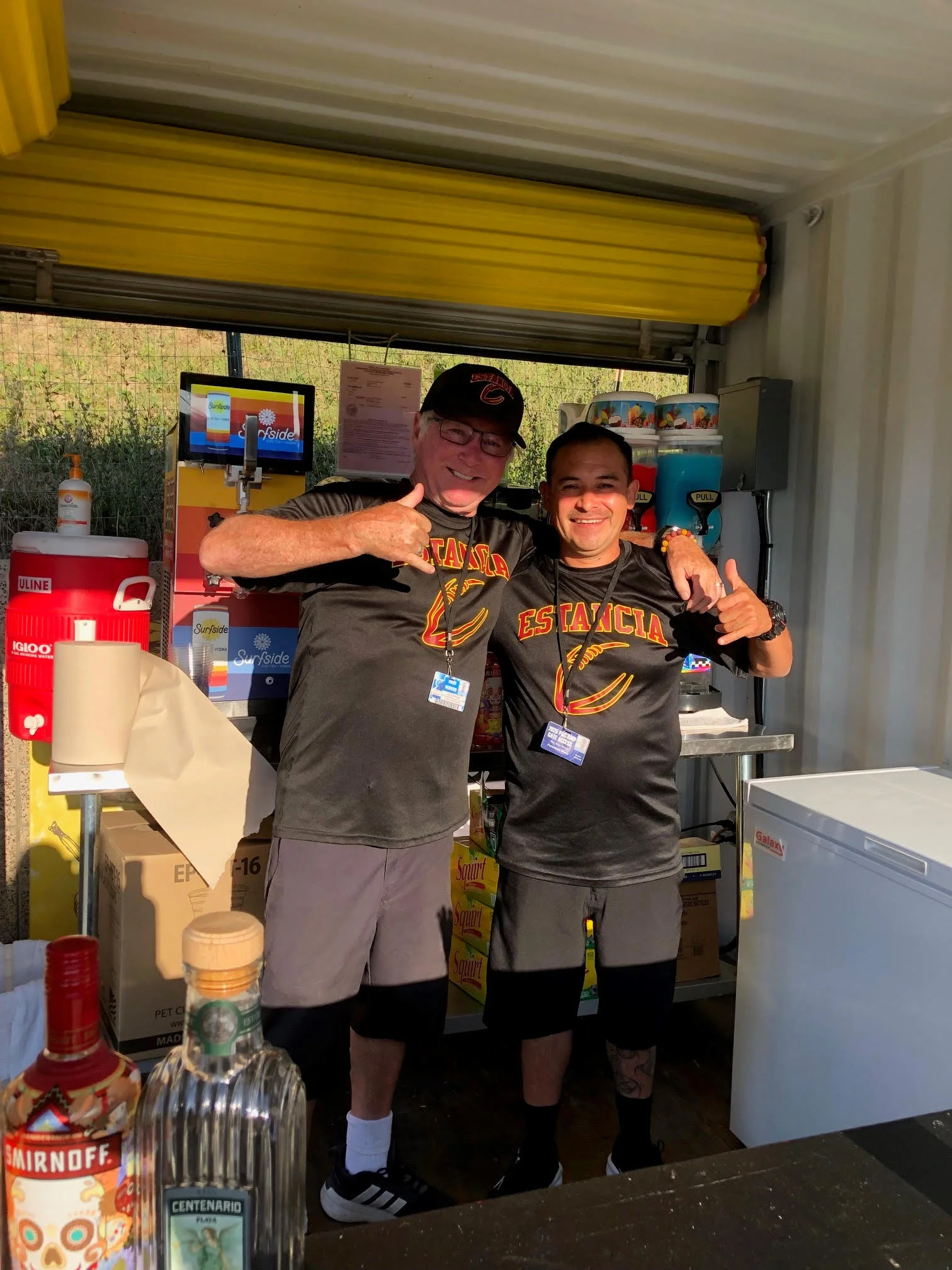 Smiles working the booth